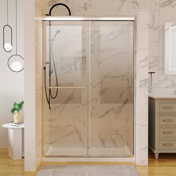 WELLFOR 48 in. W x 72 in. H Sliding Framed Shower Door in Brushed Nickel with 1/4 in. (6 mm) Clear Glass