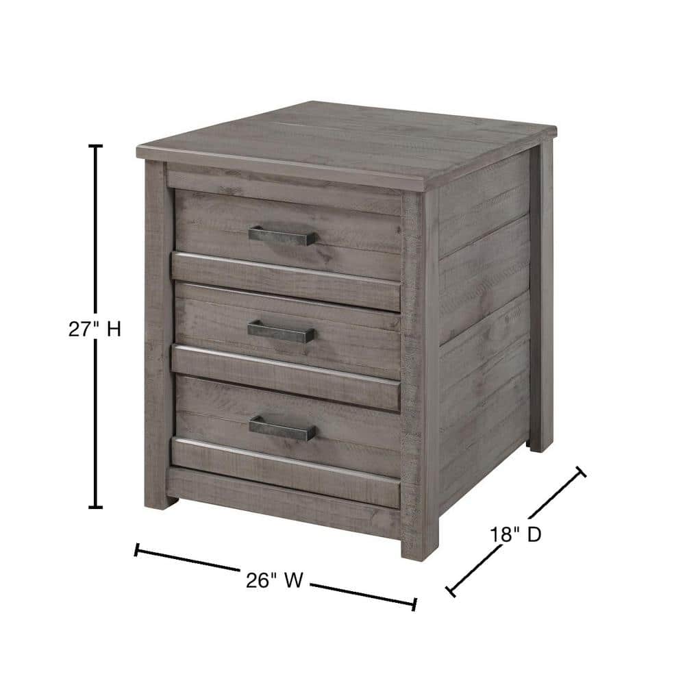Antique Gray Pine 3-Drawer Rustic Nightstand