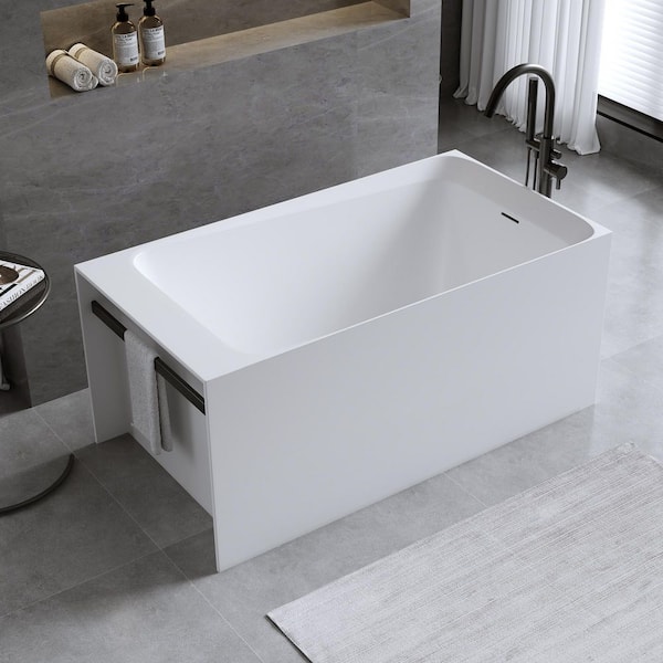 Xspracer Moray 51 in. x 27.5 in. Solid Surface Stone Resin Flatbottom Freestanding Soaking Rectangular Bathtub in Matte White