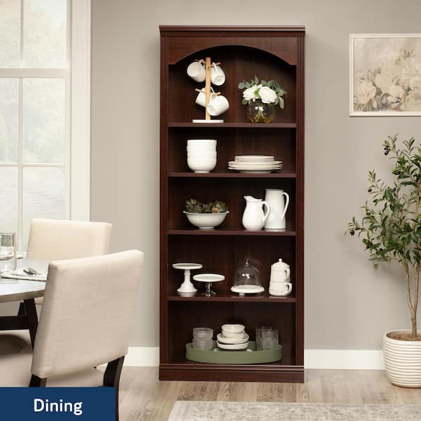 Sauder Corner Bookcase - Select Cherry Finish, 5-Shelf Storage Unit For Home Office
