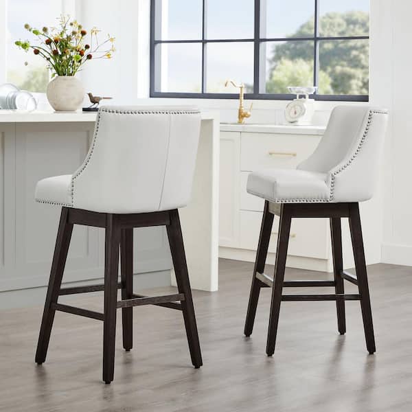 Spruce & Spring Martin 30 in. White High Back Solid Wood Frame Swivel Bar Stool with Faux Leather Seat(Set of 2)
