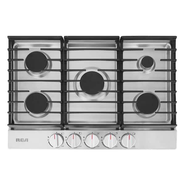 30 in. Legacy Collection Drop-In Gas Cooktop, 5-Burners, Cast Iron Grates, Metal Knobs in Stainless Steel