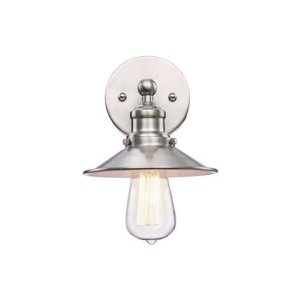Hampton Bay Glenhurst 1-Light Brushed Nickel Industrial Farmhouse Indoor Wall  Sconce Light Fixture with Metal Shade 20511 BN - The Home Depot