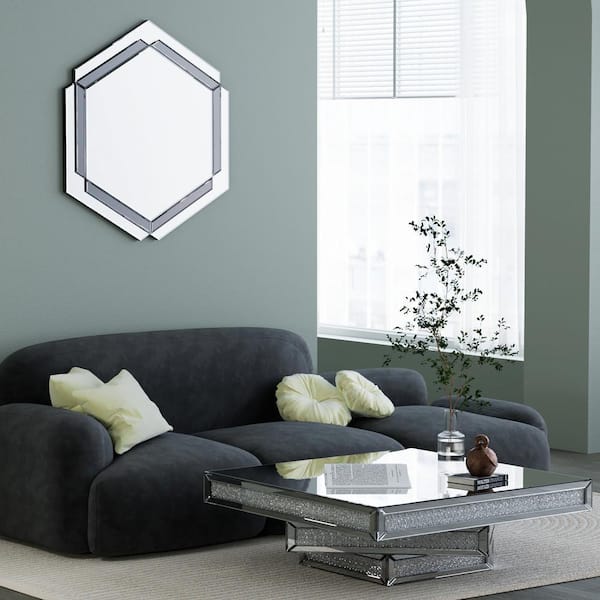 Modern 28 in. W x 31.5 in. H Round Frame Silver Wall-Mounted