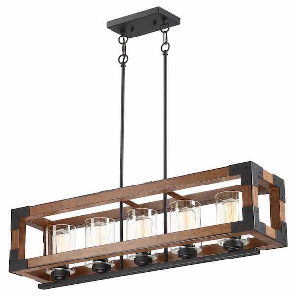 OUKANING 46.46 in. 10-Light Rustic Industrial Brown Linear