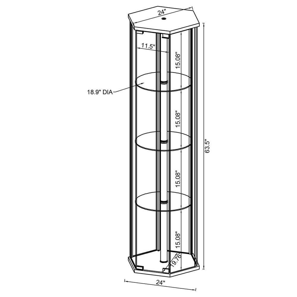 Contemporary White Hexagon 3-Shelf Glass Curio Cabinet