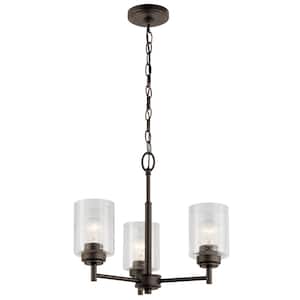 Winslow 18 in. 3-Light Olde Bronze Contemporary Shaded Cylinder Mini Chandelier for Dining Room