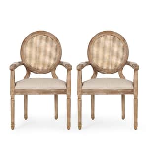 Huller Beige and Natural Wood and Cane Arm Chair (Set of 2)
