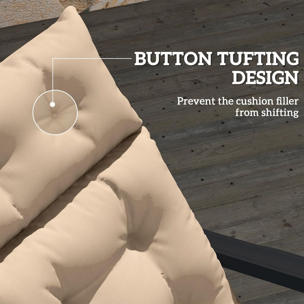 Beige Tufted Outdoor Chaise Lounge Cushion with Ties