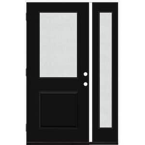 Legacy 51 in. W. x 80 in. 1/2 Lite Rain Glass RHOS Primed Black Finish Fiberglass Prehung Front Door with 12 in. SL