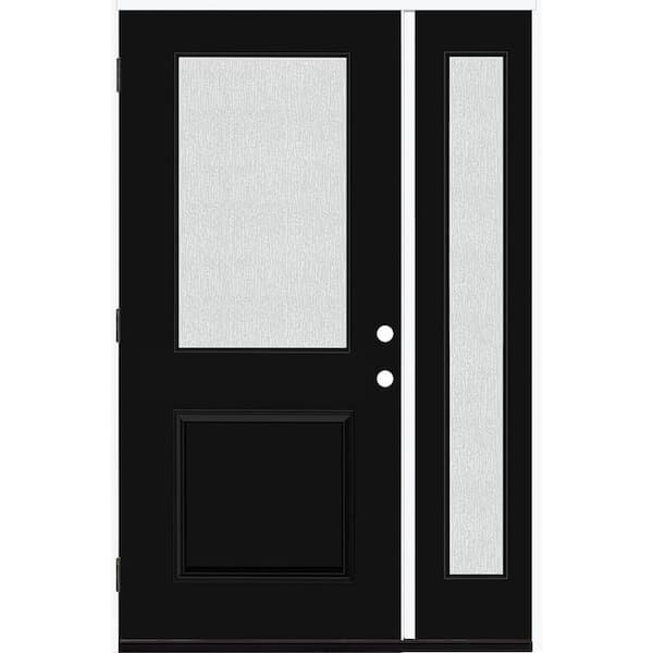 Steves & Sons Legacy 51 in. W. x 80 in. 1/2 Lite Rain Glass RHOS Primed Black Finish Fiberglass Prehung Front Door with 12 in. SL
