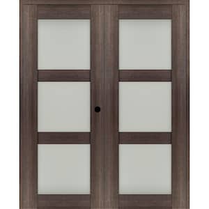 Vona 72"x 84" Left Hand Active 3-Lite Frosted Glass Veralinga Oak Wood Composite Double Prehung French Door