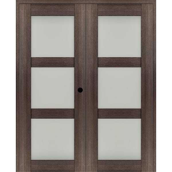 Belldinni Vona 72"x 80" Left Hand Active 3-Lite Frosted Glass Veralinga Oak Wood Composite Double Prehung French Door