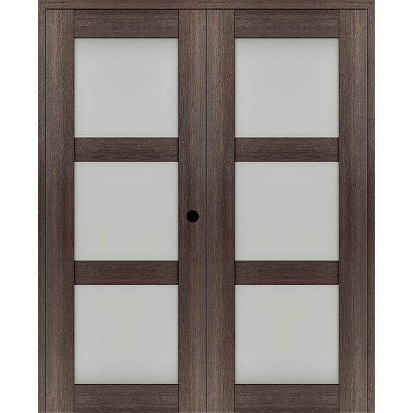 Belldinni Vona 56"x 80" Left Hand Active 3-Lite Frosted Glass Veralinga Oak Wood Composite Double Prehung French Door