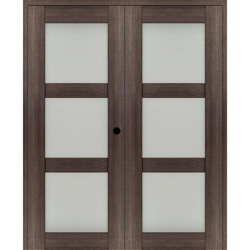 "Vona 56""x 84"" Left Hand Active 3-Lite Frosted Glass Veralinga Oak Wood Composite Double Prehung French Door" price history on PriceWatchPro