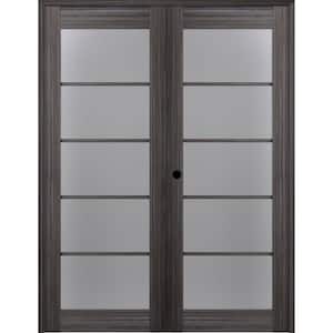 Paola 60 in.x 96 in. Right Hand Active 5-Lite Frosted Glass Gray Oak Finished Wood Composite Double Prehung French Door