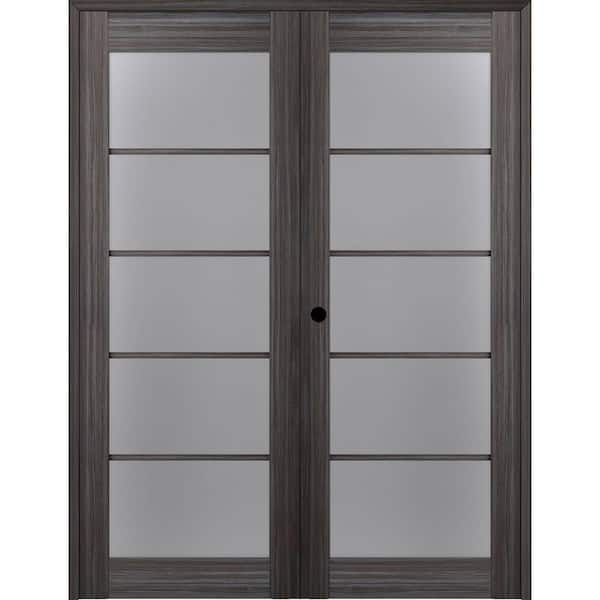 Belldinni Paola 56 in.x 96 in. Right Hand Active 5-Lite Frosted Glass Gray Oak Finished Wood Composite Double Prehung French Door