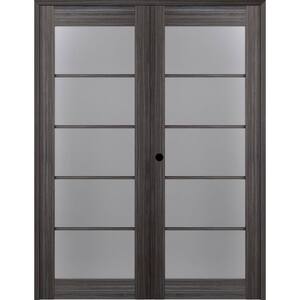Paola 36 in.x 96 in. Right Hand Active 5-Lite Frosted Glass Gray Oak Finished Wood Composite Double Prehung French Door