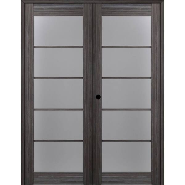 Belldinni Paola 36 in.x 84 in. Right Hand Active 5-Lite Frosted Glass Gray Oak Finished Wood Composite Double Prehung French Door
