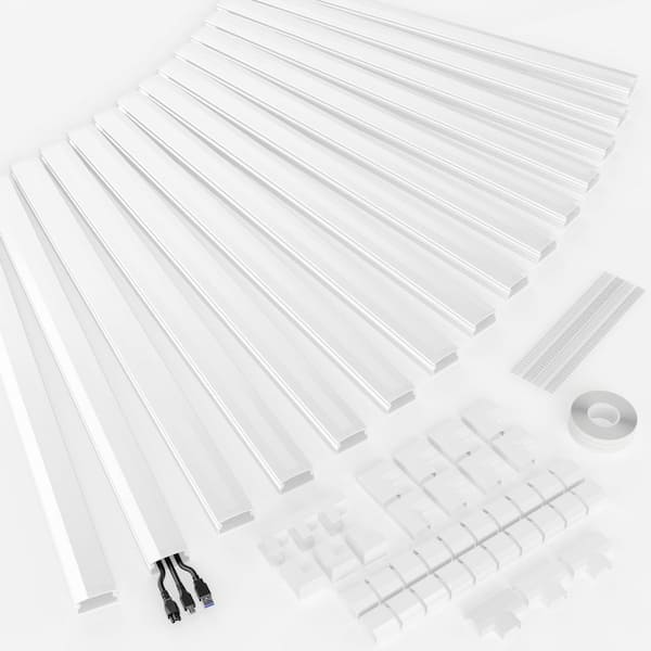 236 in. White Paintable Cord Hider Raceway Kit with Adhesive Channel for Wall Mounted TV Cable Management