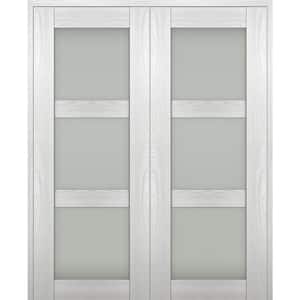 Vona 48"x 96" Both Active 3-Lite Frosted Glass Ribeira Ash Wood Composite Double Prehung French Door