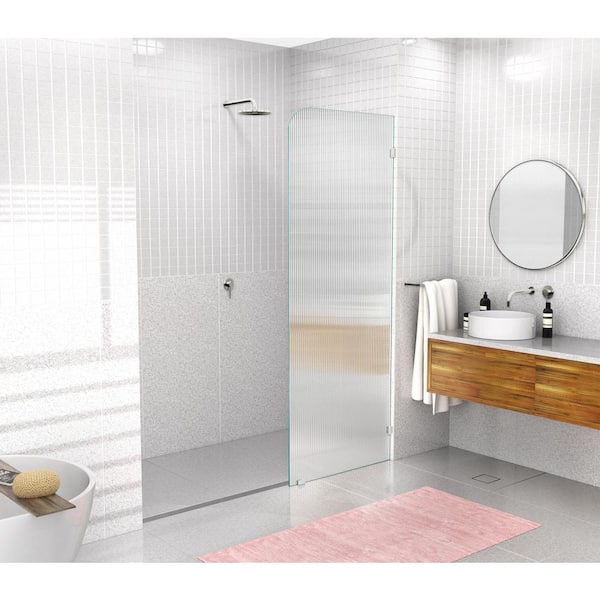 Glass Warehouse 36 in. W x 78 in. H Single Fixed Radius Panel Frameless Shower Door Right in Brushed Nickel with Fluted Frosted Glass