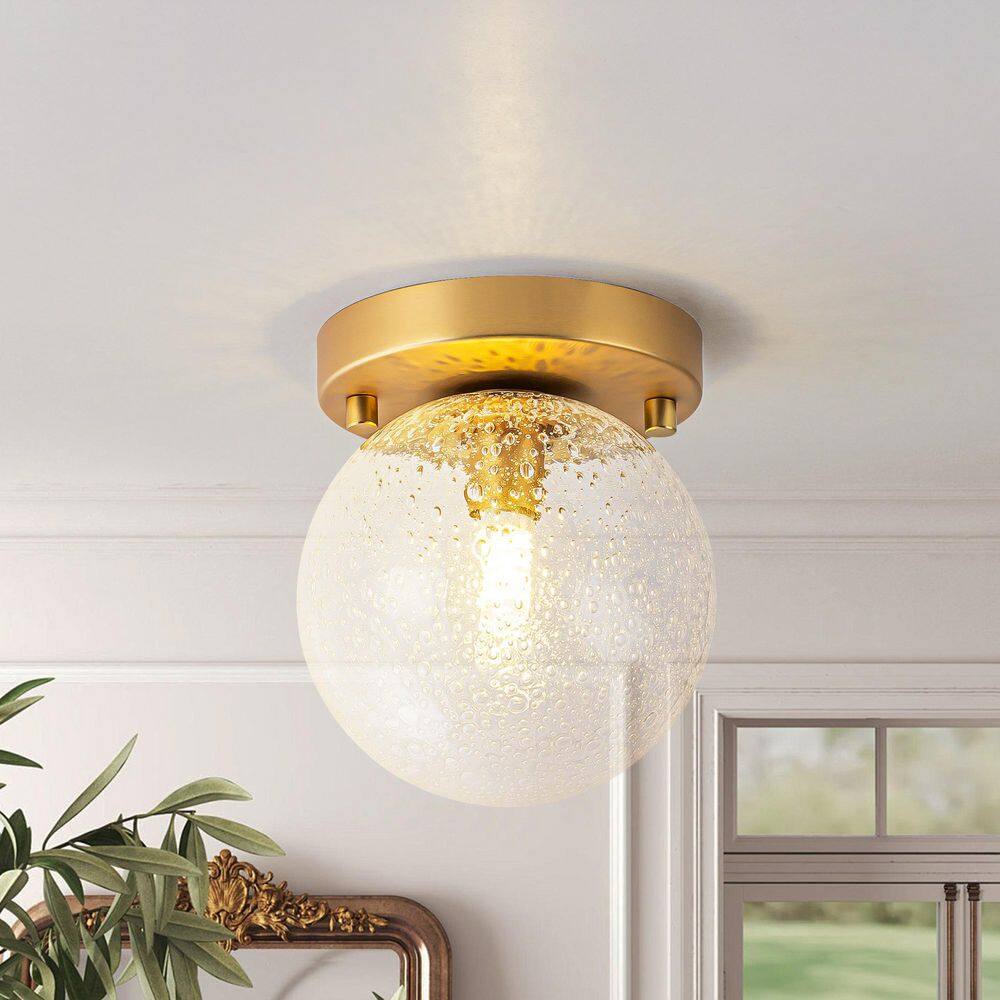 Anastasia 5-in 1-Light Modern Globe Brushed Brass Bubble Glass Semi-Flush Mount Ceiling Light for Foyer and Bedroom price history on PriceWatchPro