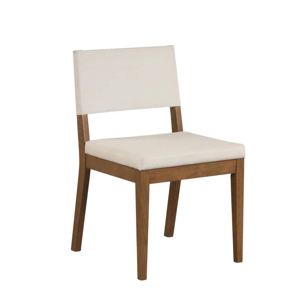 Light Gray Linen and Dark Brown Wood Upholstered Side Chair