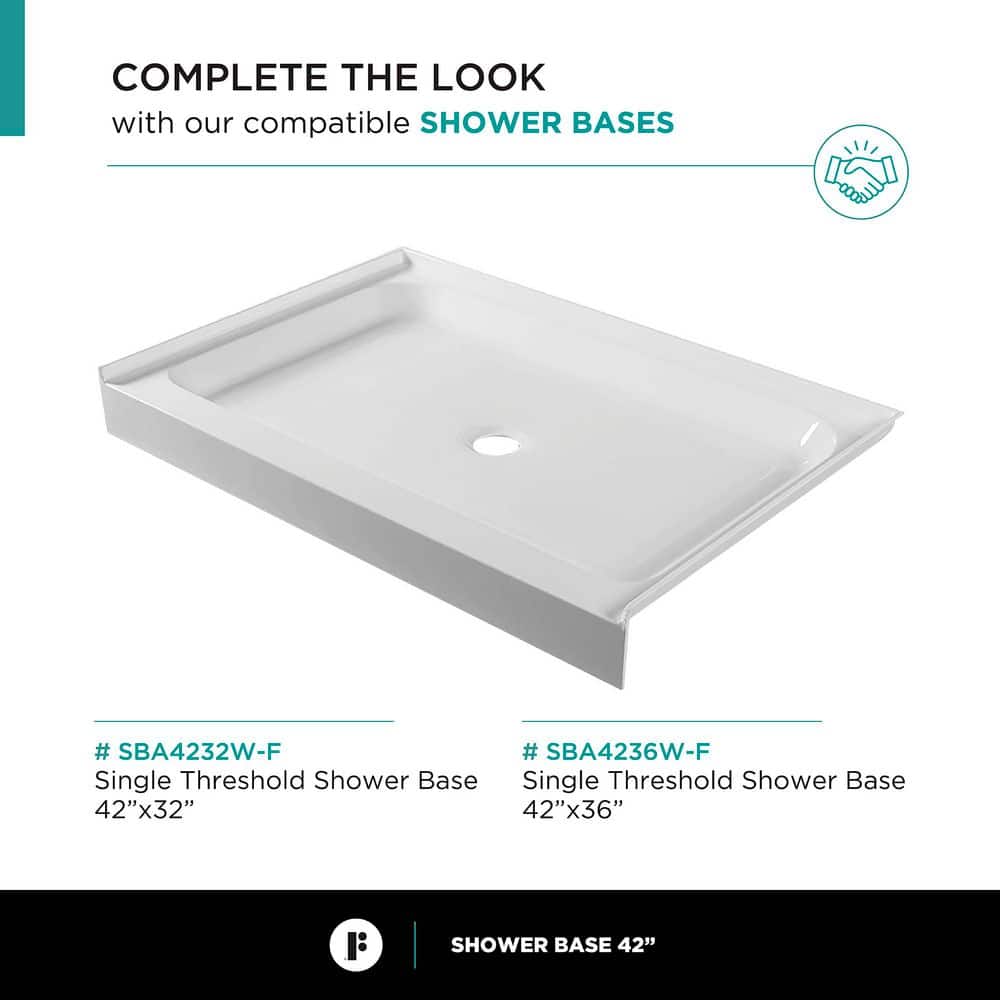 42'' Polished Chrome Hinged Frameless Shower Door with Clear Tempered Glass