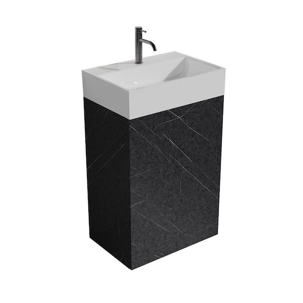 BEANS 20 in. W Single Sink Freestanding Black Marble Bath Vanity with White Ceramic Top for Modern Bathroom