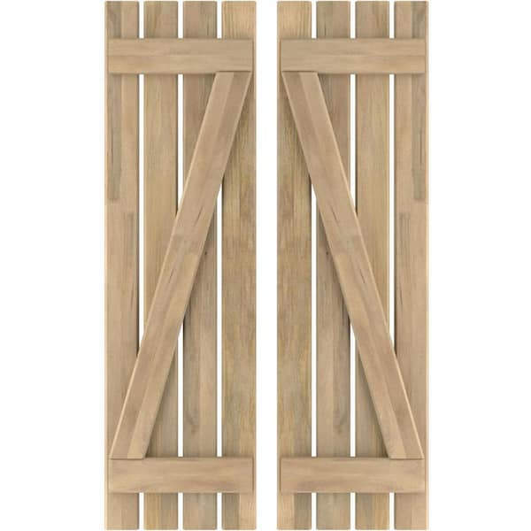 Ekena Millwork 15-1/2 in. W x 60 in. H Americraft 4 Board Exterior Real Wood Spaced Board and Batten Shutters with Z-Bar Unfinished