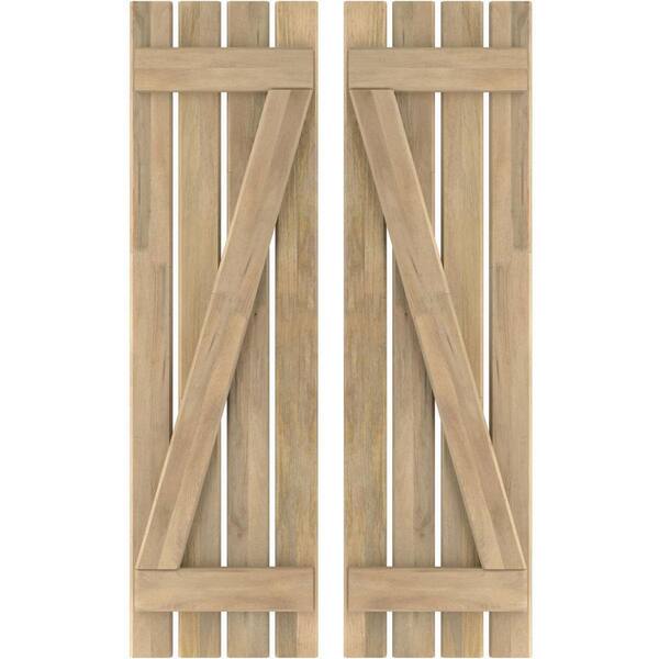 Ekena Millwork 15-1/2 in. W x 80 in. H Americraft 4-Board Exterior Real Wood Spaced Board and Batten Shutters with Z-Bar in Unfinished