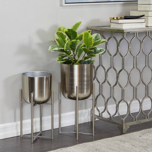 Litton Lane 22 in., and 19 in. Large Silver Metal Indoor Outdoor Deep ...