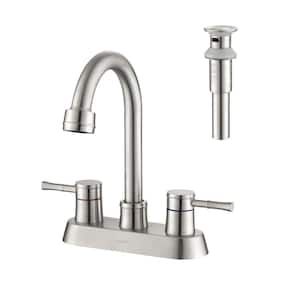 4 in. Centerset 2-Handle Lead-Free Bathroom Faucet with Copper Pop Up Drain in Brushed Nickel