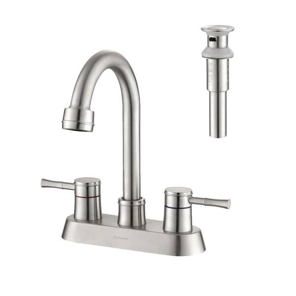 Satico 4 in. Centerset 2-Handle Lead-Free Bathroom Faucet with Copper Pop Up Drain in Brushed Nickel