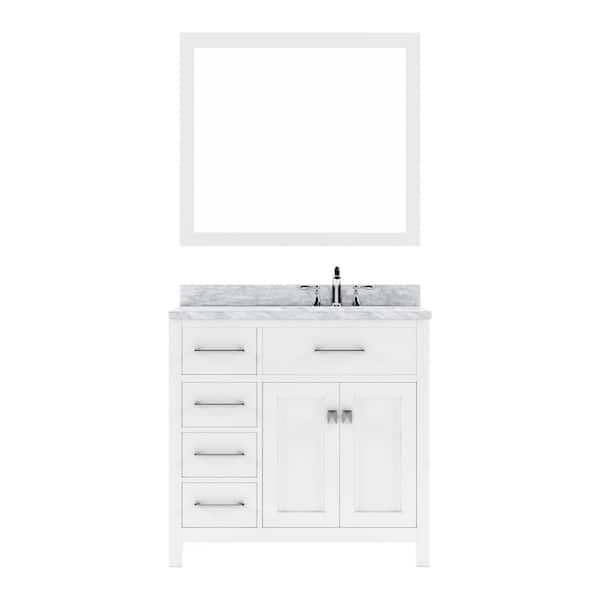 Virtu USA Caroline Parkway 36 in. W x 22 in. D x 35 in. H Single Sink Bath Vanity in White with Marble Top and Mirror