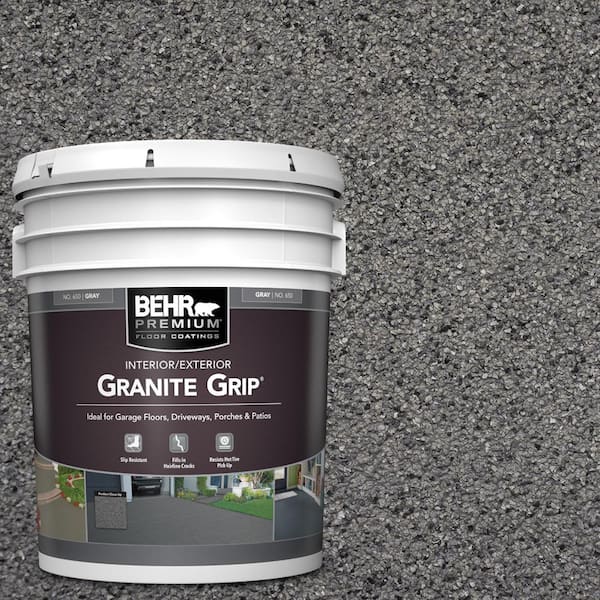 BEHR PREMIUM 5 Gal. Gray Granite Grip Decorative Flat Interior/Exterior Concrete Floor Coating