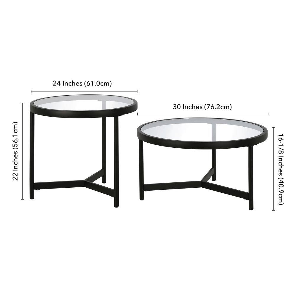 Blackened Bronze Round Glass Nesting Coffee Table Set