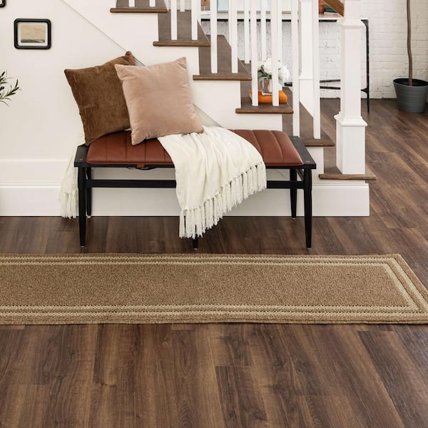 Basics Hall Border Tan 2 ft. x 7 ft. Transitional Tufted Geometric Bordered Polyester Runner Area Rug