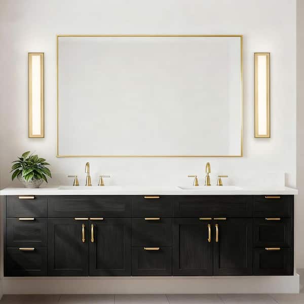 Roman 24 in. 1-Light Antique Brass LED Modern Contemporary Bathroom Vanity Light Bar with Frosted Acrylic Shade