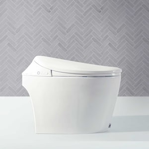 Smart Toilet 1-Piece 1 GPF Single Tornado AutoFlush Elongated Toilet in White with Heated Seat Remote and Dryer