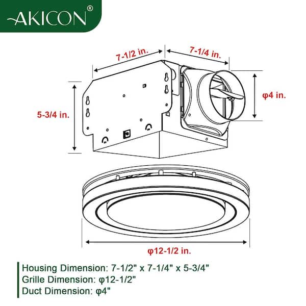 Akicon 90 CFM Bathroom Exhaust Fan with 3CCT LED Light, Matte Black