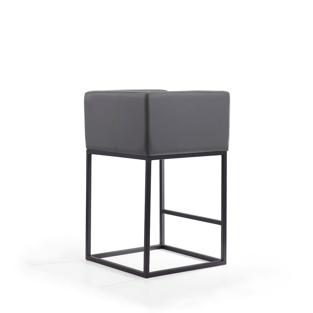 Set of 3 Gray Faux Leather and Metal Counter Stools