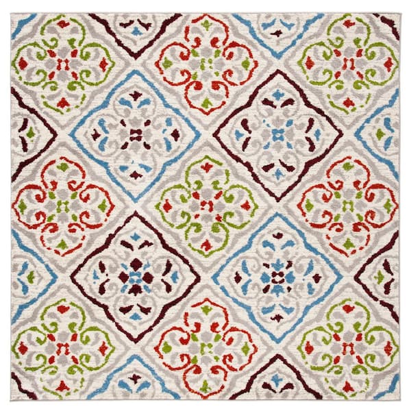 Sagamore 7 ft. x 7 ft. Light Gray/Terracotta Floral Diamond Square Area Rug