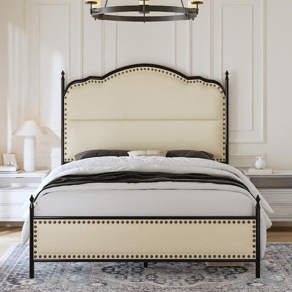 Martin Beige 61 in. W American Industrial Bed with Noise-reducing Strips