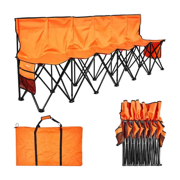 Portable Folding Bench, 6-Seat Foldable Soccer Bench with Side Pockets, Carrying Bag, for Football, Baseball, Orange