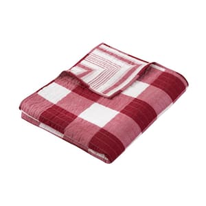 Camden Red Checked Quilted Cotton Throw Blanket