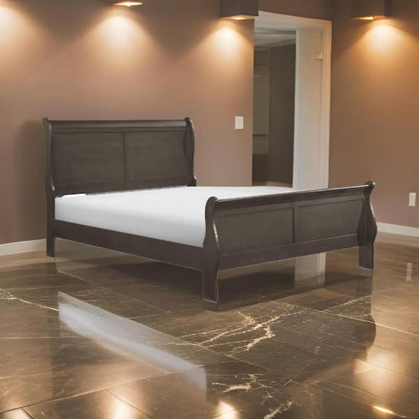 Vele Gray Queen Wood Frame Sleigh Bed with Panel Headboard