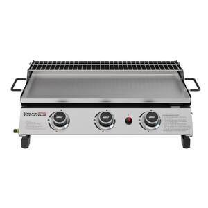 24 in. Portable 3-Burner Tabletop Griddle with Warming Rack, 2-Handles, 25,500BTU, Stainless Steel Griddle Top, Silver