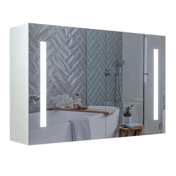 Unbranded 36 in. W x 24 in. H Silver Surface Mount Medicine Cabinet with Mirror Lights Inductive Switch Adjustable Shelves